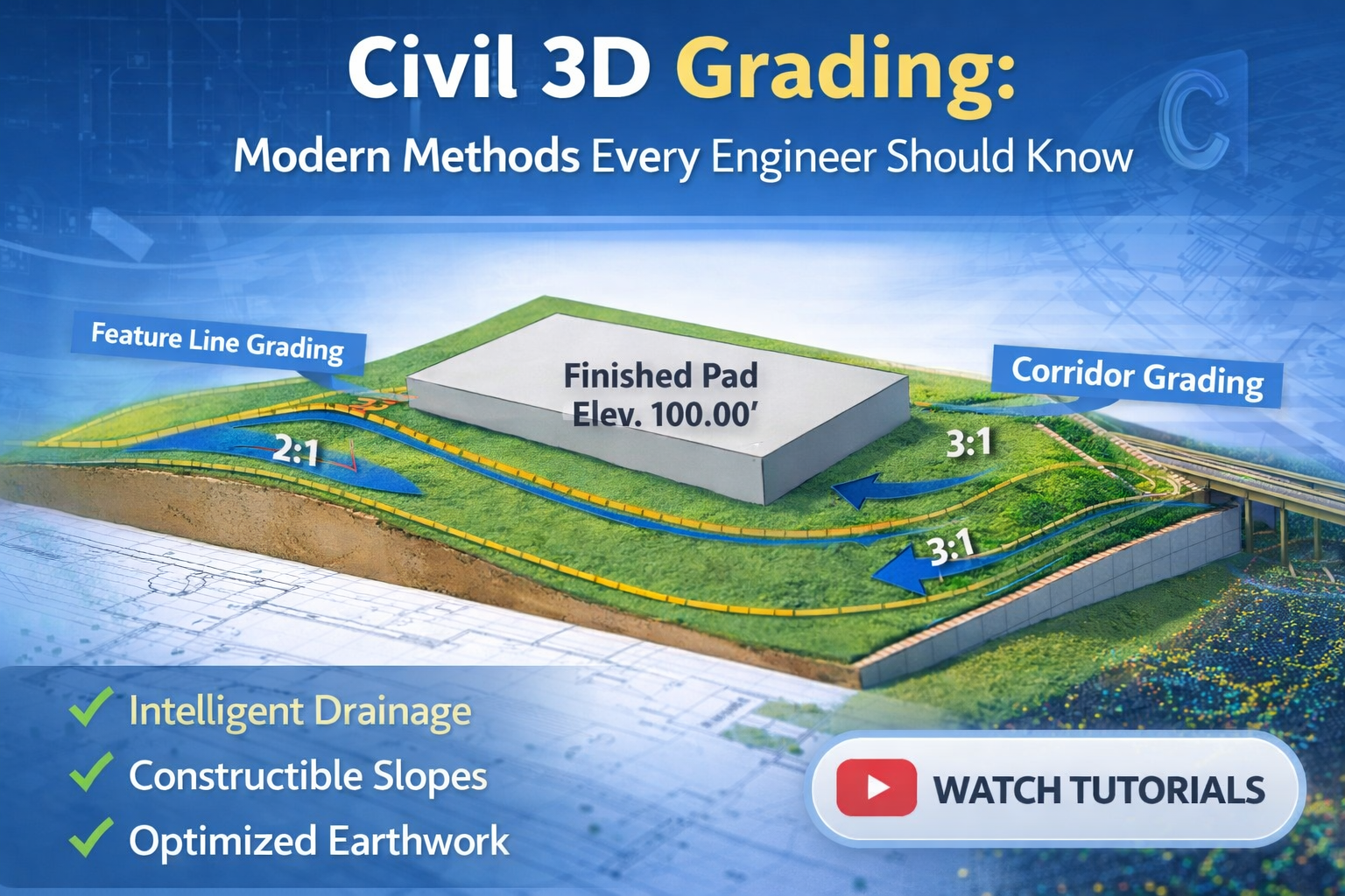 civil 3d grading feature line grading corridor modelling in civil 3d