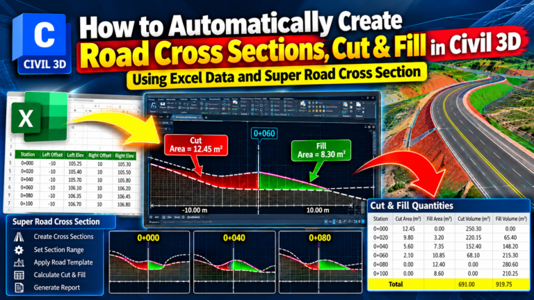 How to Automatically Create Road Cross Sections, Cut & Fill in Civil 3D Using Excel Data and Super Road Cross Section